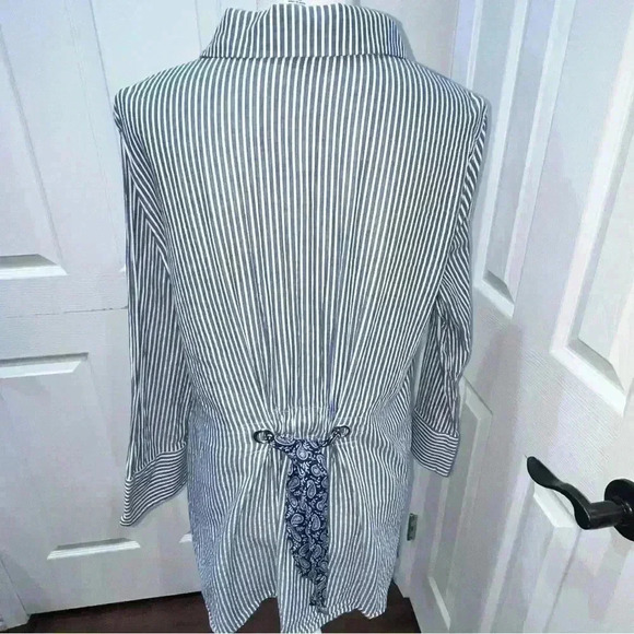 Peck and Peck Button Down,long sleeve shirt, railroad striped, w back tie detail - Picture 2 of 7